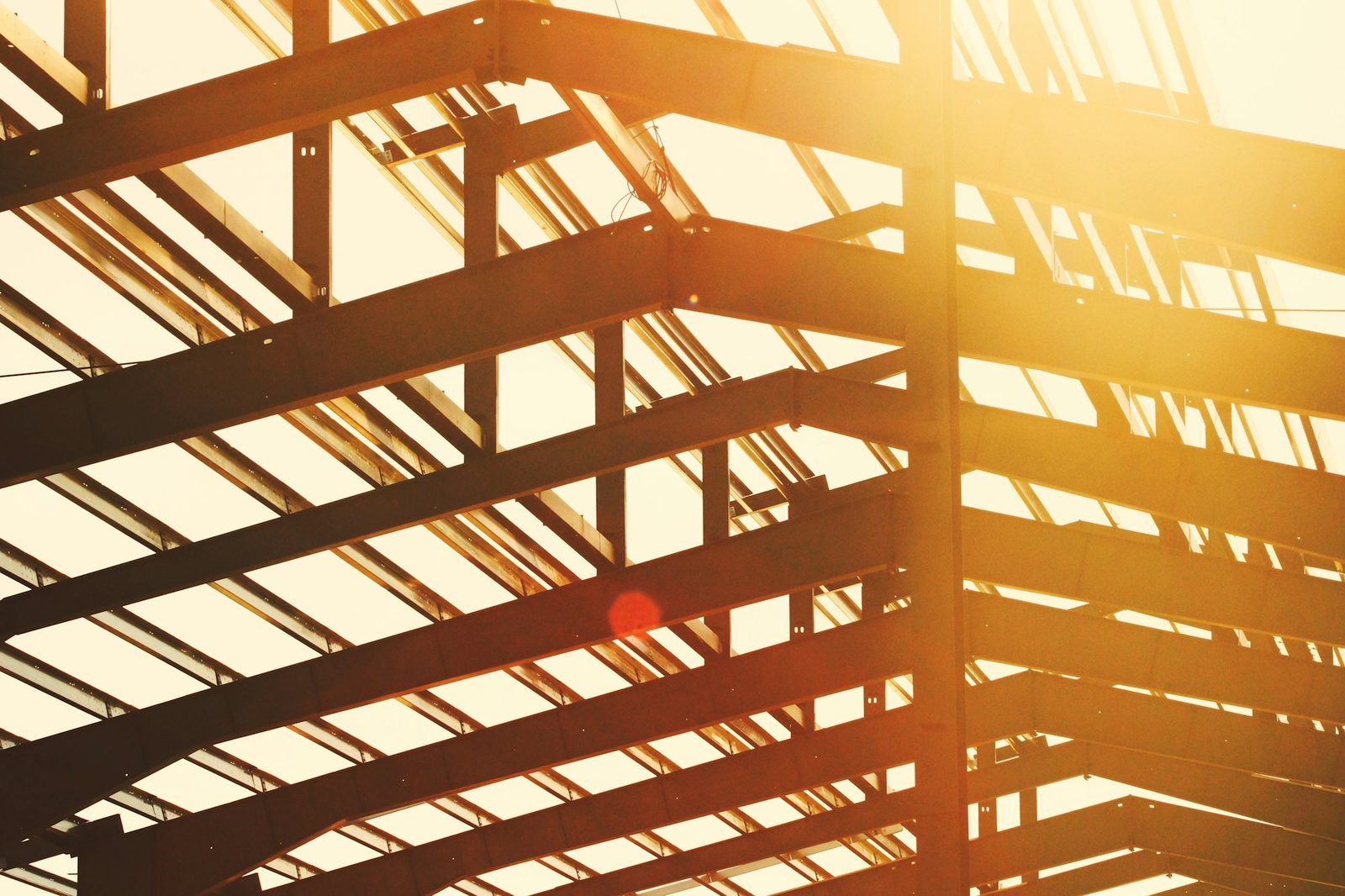 Structural steel framing on a commercial building